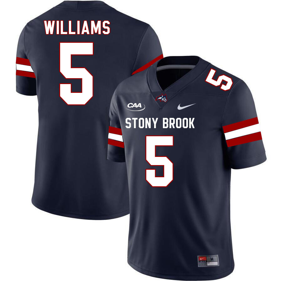 Stony Brook Seawolves #5 Jasiah Williams College Football Jerseys Stitched-Navy